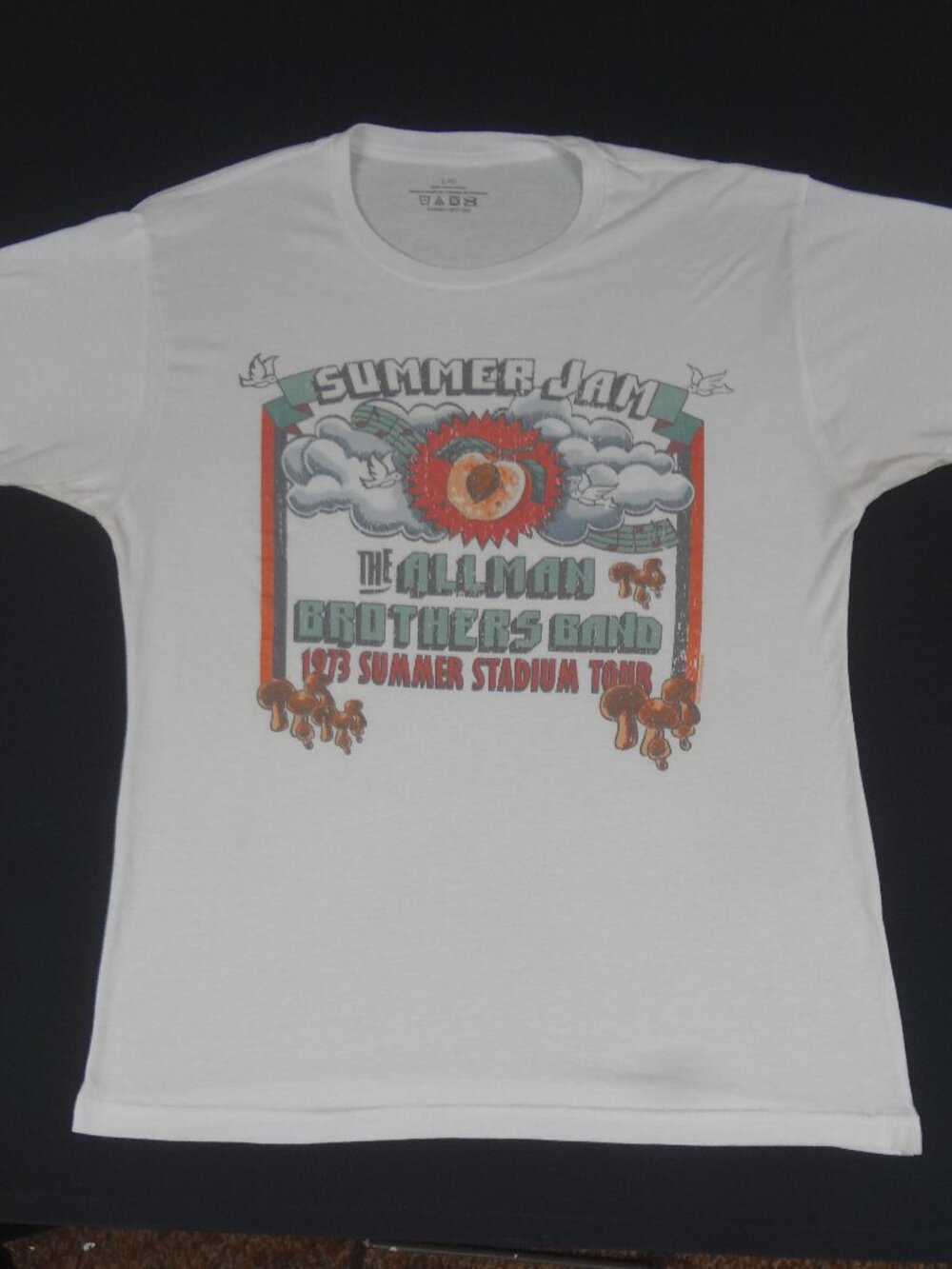 ALLMAN BROTHERS BAND SUMMER JAM 1973 TOUR REPRINT WHITE LARGE SLIM T-SHIRT M7